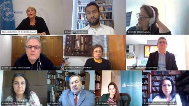 Varios delegados de las plataformas de derechos humanos sostuvieron una reunión virtual con la Alta Comisionada de la ONU para los Derechos Humanos, Michelle Bachelet. Foto: Organizaciones sociales