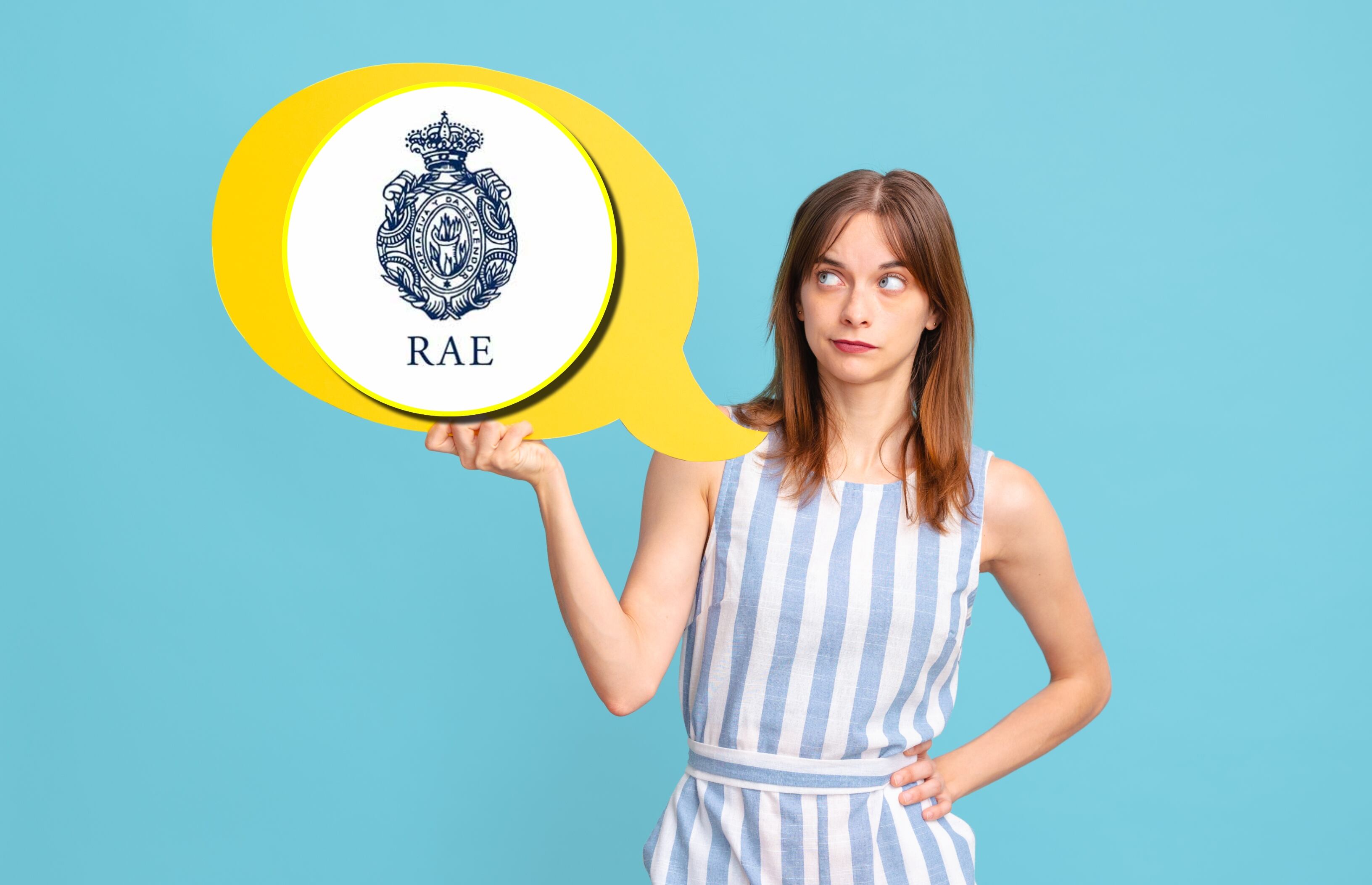 Referencia de duda y logo de RAE. Foto: Israel Sebastian y RAE. 