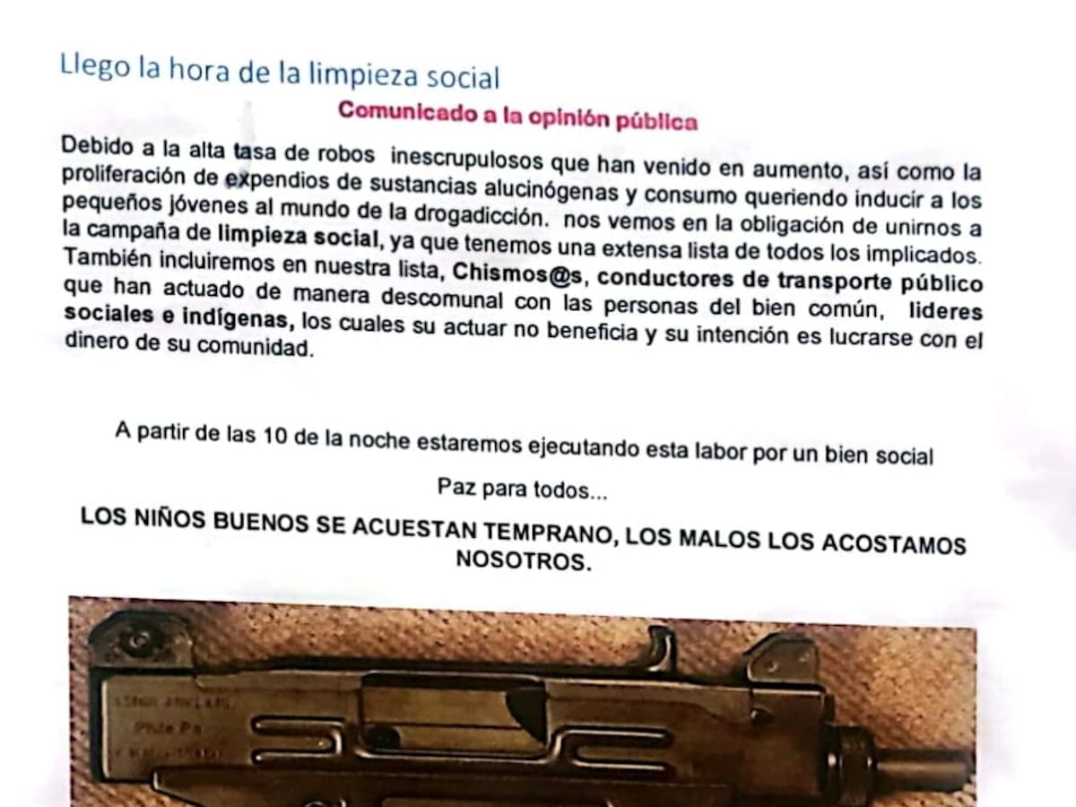 Indígenas de Quinchía, Risaralda, recibieron panfletos que amenazan con limpieza social