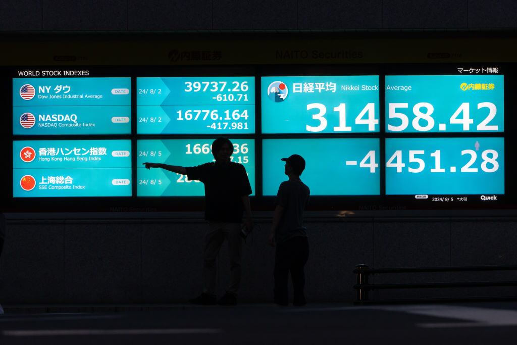 Caída de la bolsa de Nikkei en Tokyo, Japón. I Foto: Tomohiro Ohsumi/Getty Images.