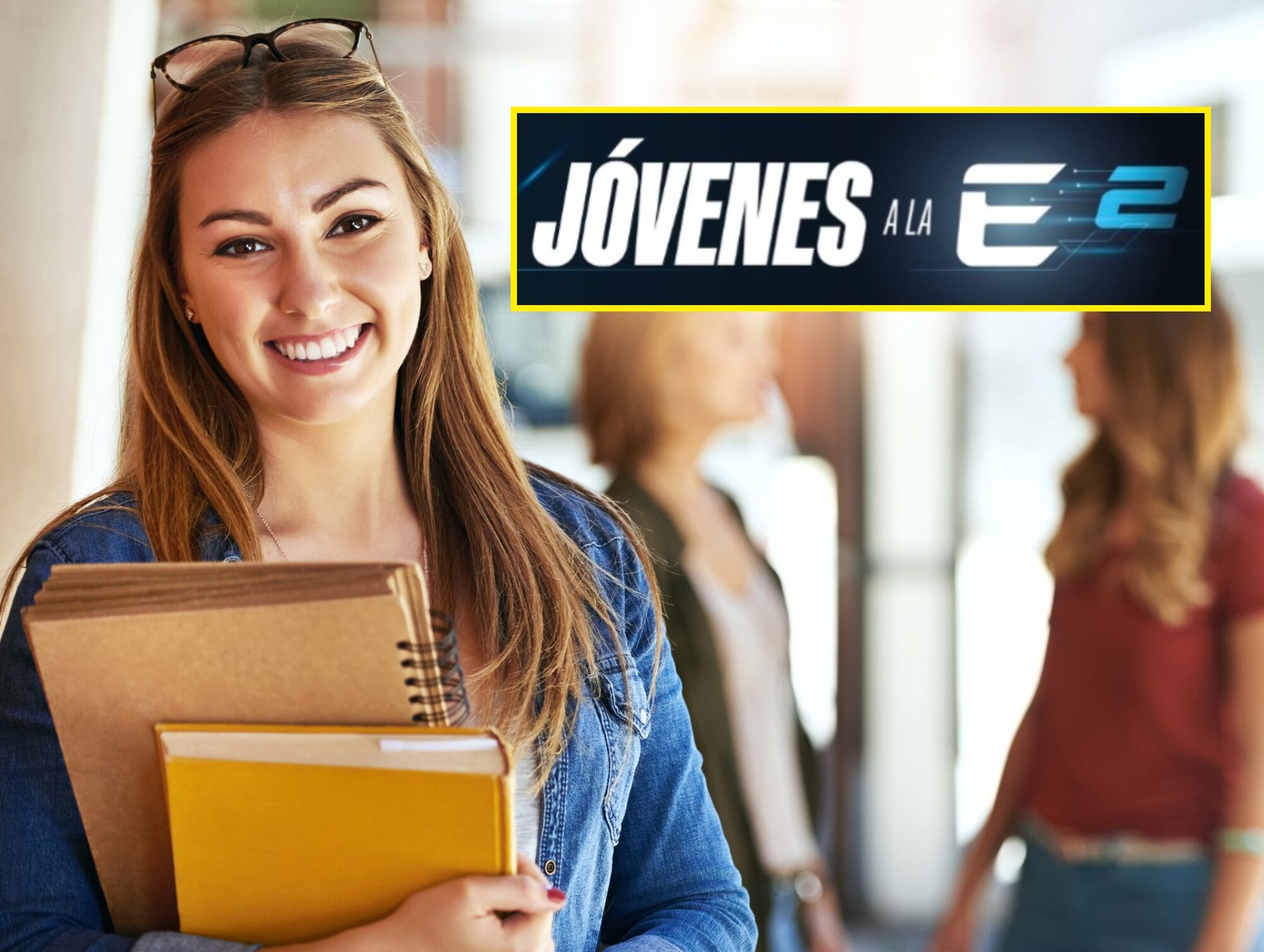 Imagen de referencia de universitarios. I Foto: Getty Images. Logo de Jóvenes a la E 2. I Foto: https://agenciaatenea.gov.co/