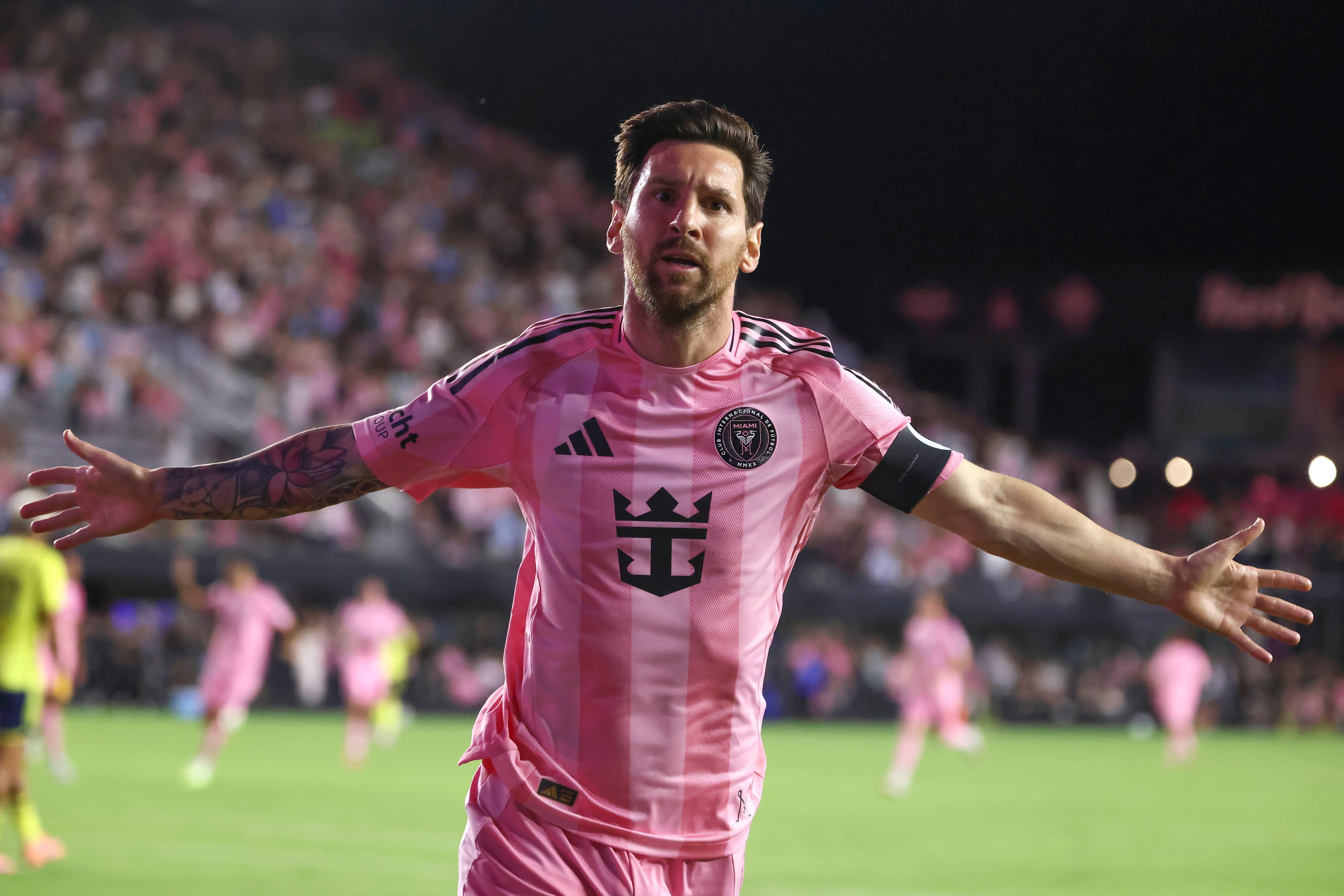 Lionel Messi celebra un gol ante el Nashville SC, el 8 de noviembre de 2025. FOTO: Peter Joneleit/Getty Images