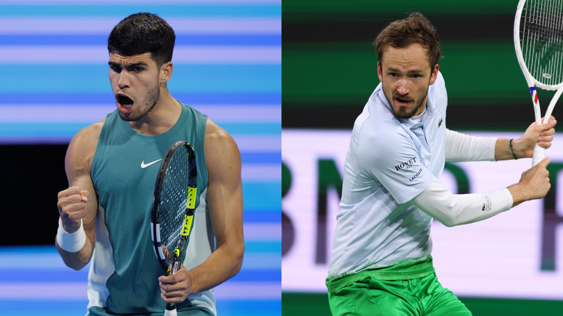 Carlos Alcaraz. FOTO: Tnani Badreddine/DeFodi Images via Getty Images — Daniil Medvedev. FOTO: Joe Scarnici/Getty Images.