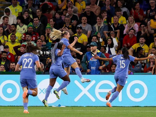 Francia celebra su gol frente a Brasil en el Mundial femenino 2023. Foto: Zhizhao Wu/Getty Images.