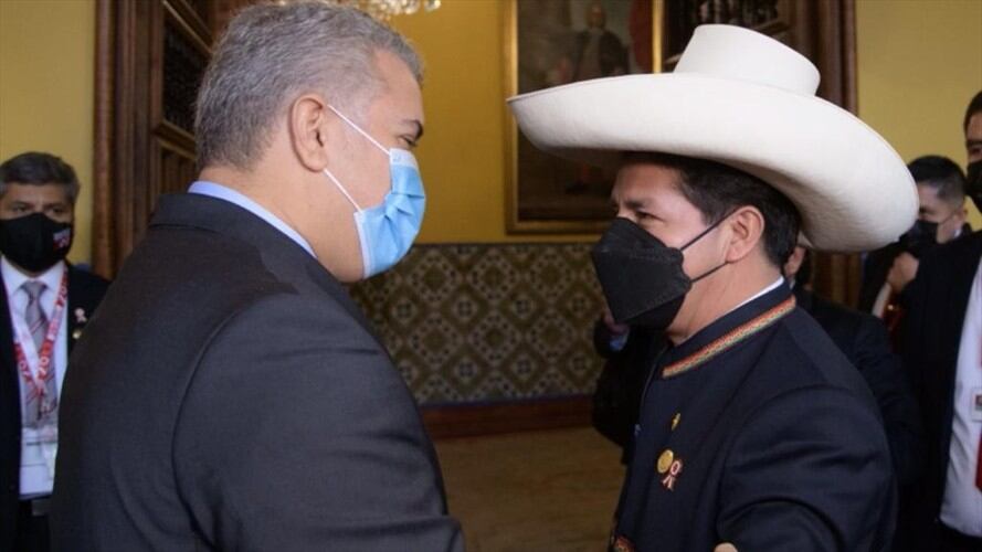 El presidente Iván Duque se reunió con el presidente electo de Perú, Pedro Castillo. Foto: Presidencia de la República