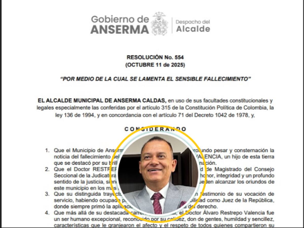 Alcaldía de Caldas declaró luto municipal y ordenó izar bandera a media asta por muerte de magistrado