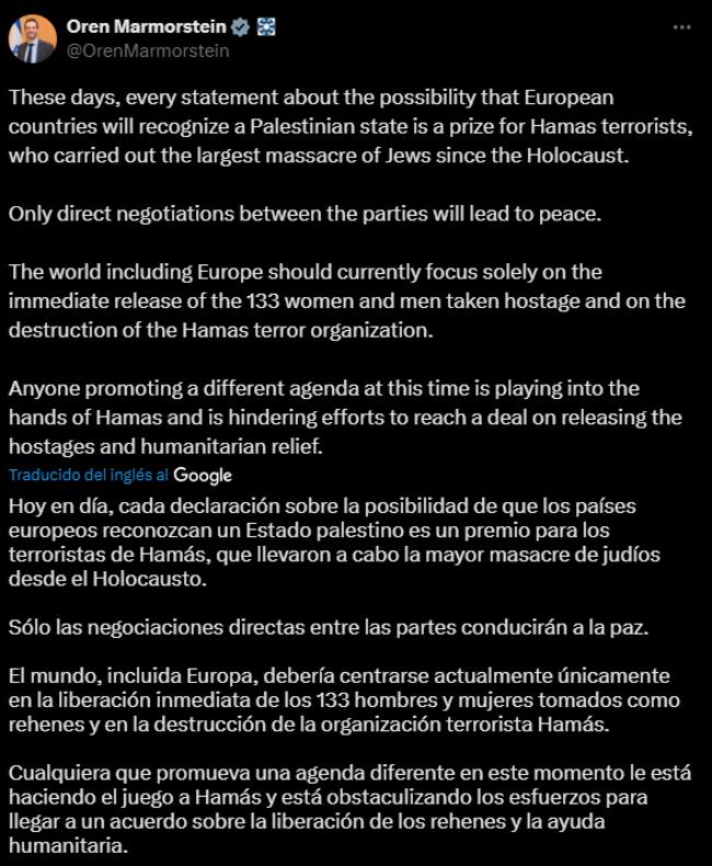 "sólo las negociaciones directas entre las partes conducirán a la paz".