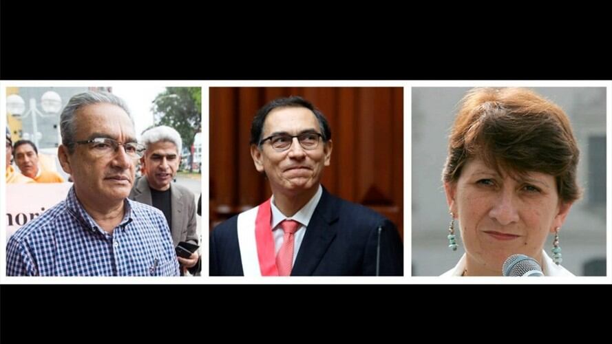 Alejandro Aguinaga, excongresista y médico personal del expresidente Alberto Fujimori (1990-2000), al expresidente del Perú Martín Vizcarra, y a Pilar Mazzetti, ministra de Salud.. Foto: Agencia EFE