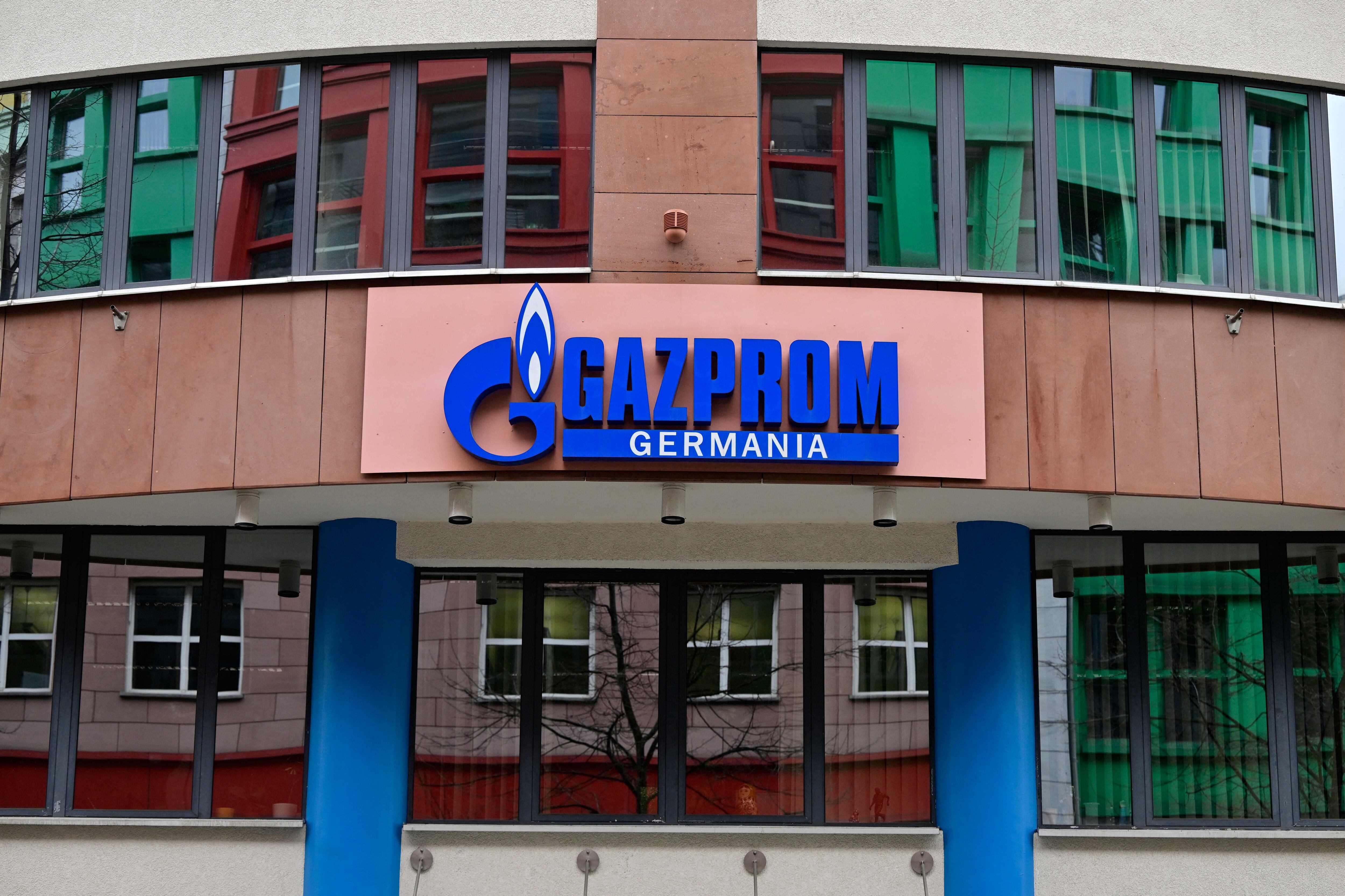 A photo taken on April 5, 2022 shows the logo of Russian gas giant Gazprom's German subsidiary Gazprom Germania on their headquarters in Berlin, Germany. - Germany said on April 4 it was temporarily taking control of Gazprom Germania to secure energy supply and critical infrastructure amid growing distrust between the trade partners in the wake of the Ukraine war. German Energy Minister Habeck said the Bundesnetzagentur energy regulator would become the trustee of Gazprom Germania until September 30, 2022. (Photo by John MACDOUGALL / AFP) (Photo by JOHN MACDOUGALL/AFP via Getty Images)