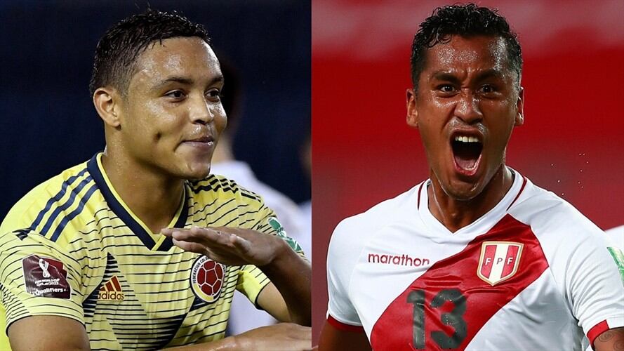 Luis Fernando Muriel en la Selección Colombia y Renato Tapia en la selección peruana. Foto: Gabriel Aponte/Getty Images - DANIEL APUY/POOL/AFP via Getty Images