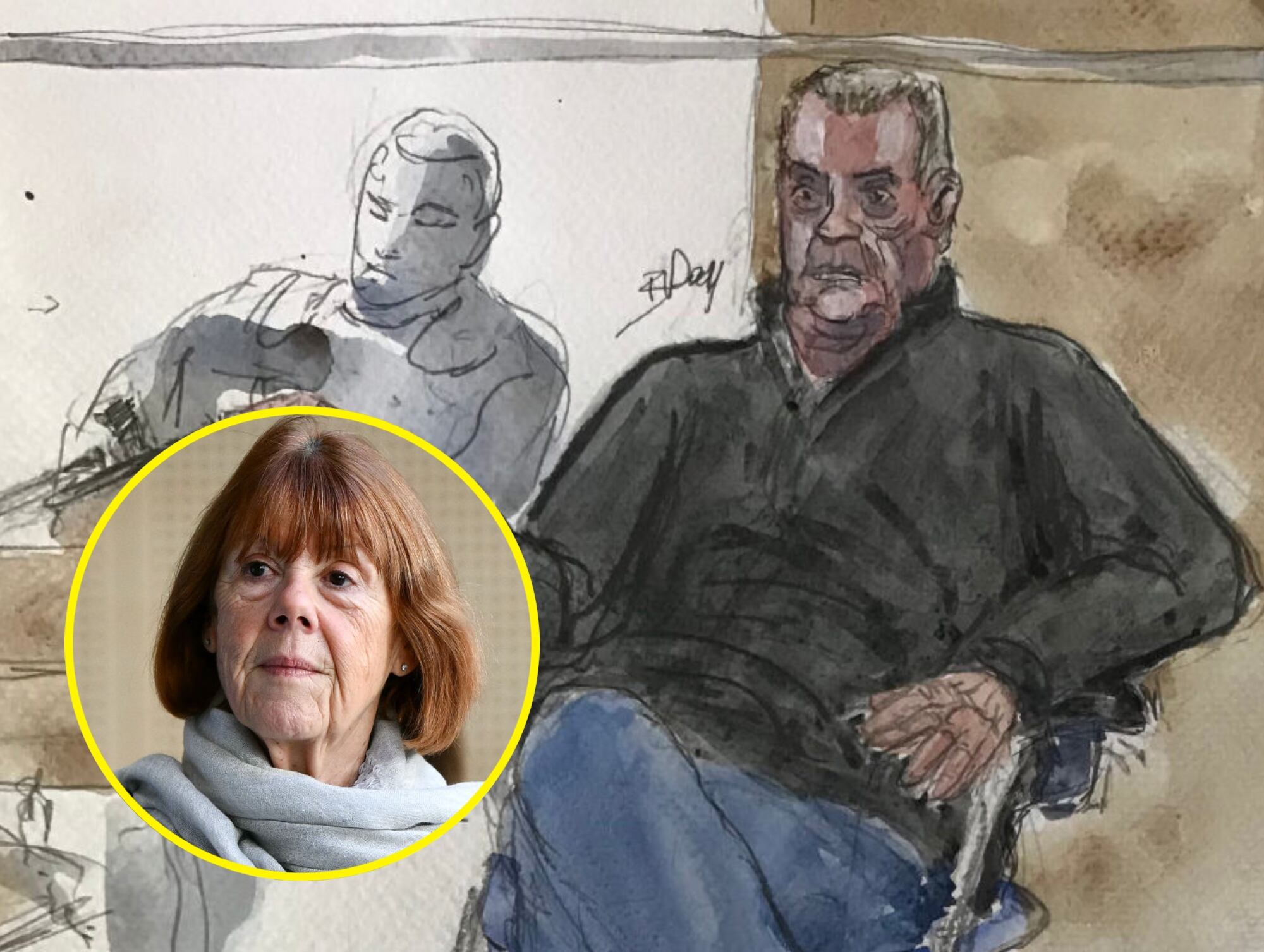 Ilustración de Dominique Pelicot. I Foto: BENOIT PEYRUCQ/AFP via Getty Images. Giséle Pelicot. I Foto: CHRISTOPHE SIMON/AFP via Getty Images.