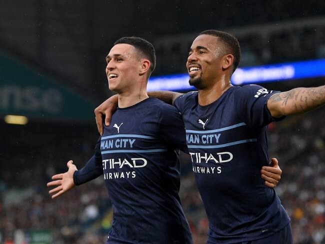 Gabriel Jesus y Phil Foden en la goleada del Manchester City al Leeds. (Photo by Michael Regan/Getty Images)