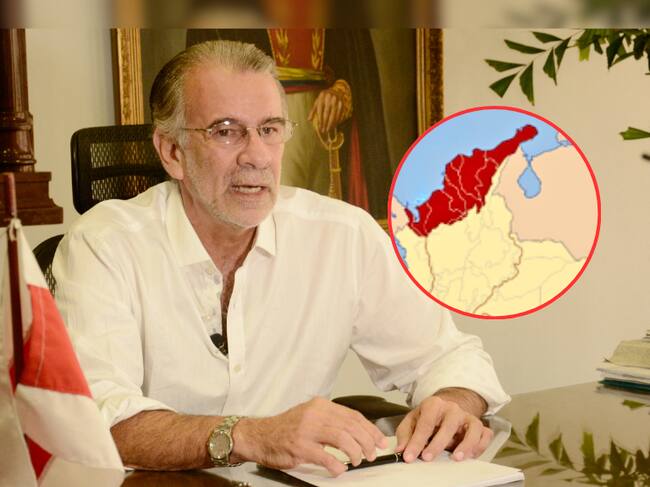 Gobernador del Atlántico, Eduardo Verano // Mapa de Colombia con la región Caribe señalada en rojo (Getty Images)