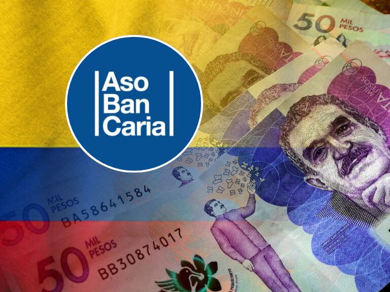 Billetes colombianos y al lado el logo de Asobancaria (Fotos vía Getty Images y redes sociales de Asobancaria)