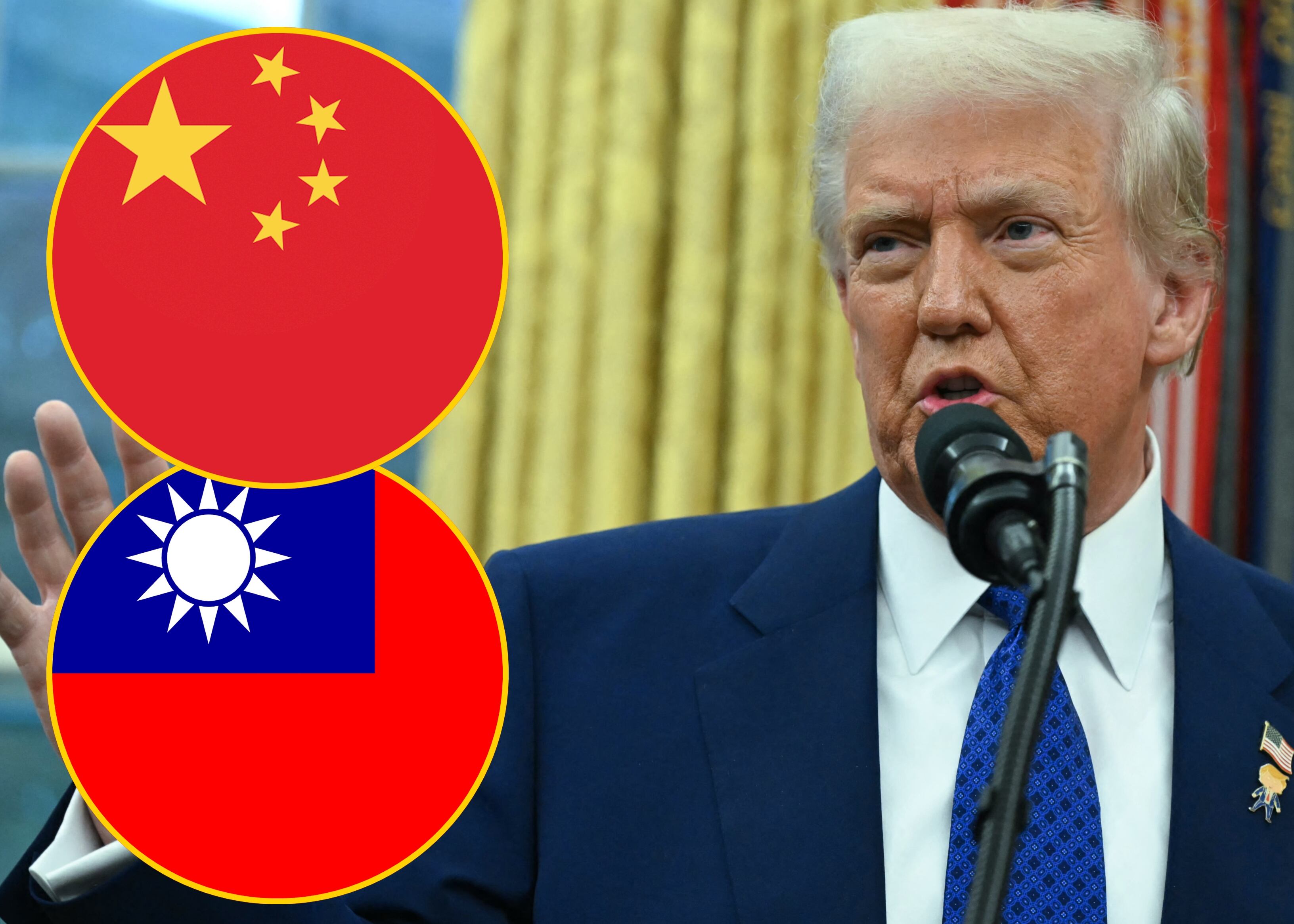 Donald Trump. FOTO: ANDREW CABALLERO-REYNOLDS/AFP. Banderas de China y Taiwán via Getty Images