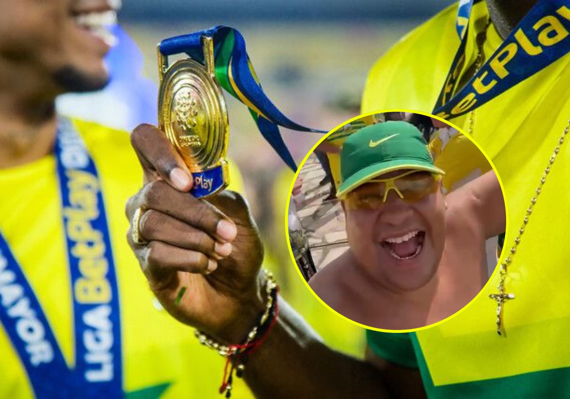 Medalla de la liga colombiana y Sebastián Luna. Foto: (Colprensa - Mariano Vimos) / Captura de pantalla video