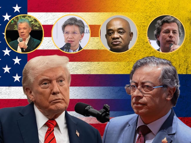 Petro y Trump, al fondo Santos, Claudia López, Guillermo Murillo y Juan Manuel Galán (Fotos vía Getty Images)
