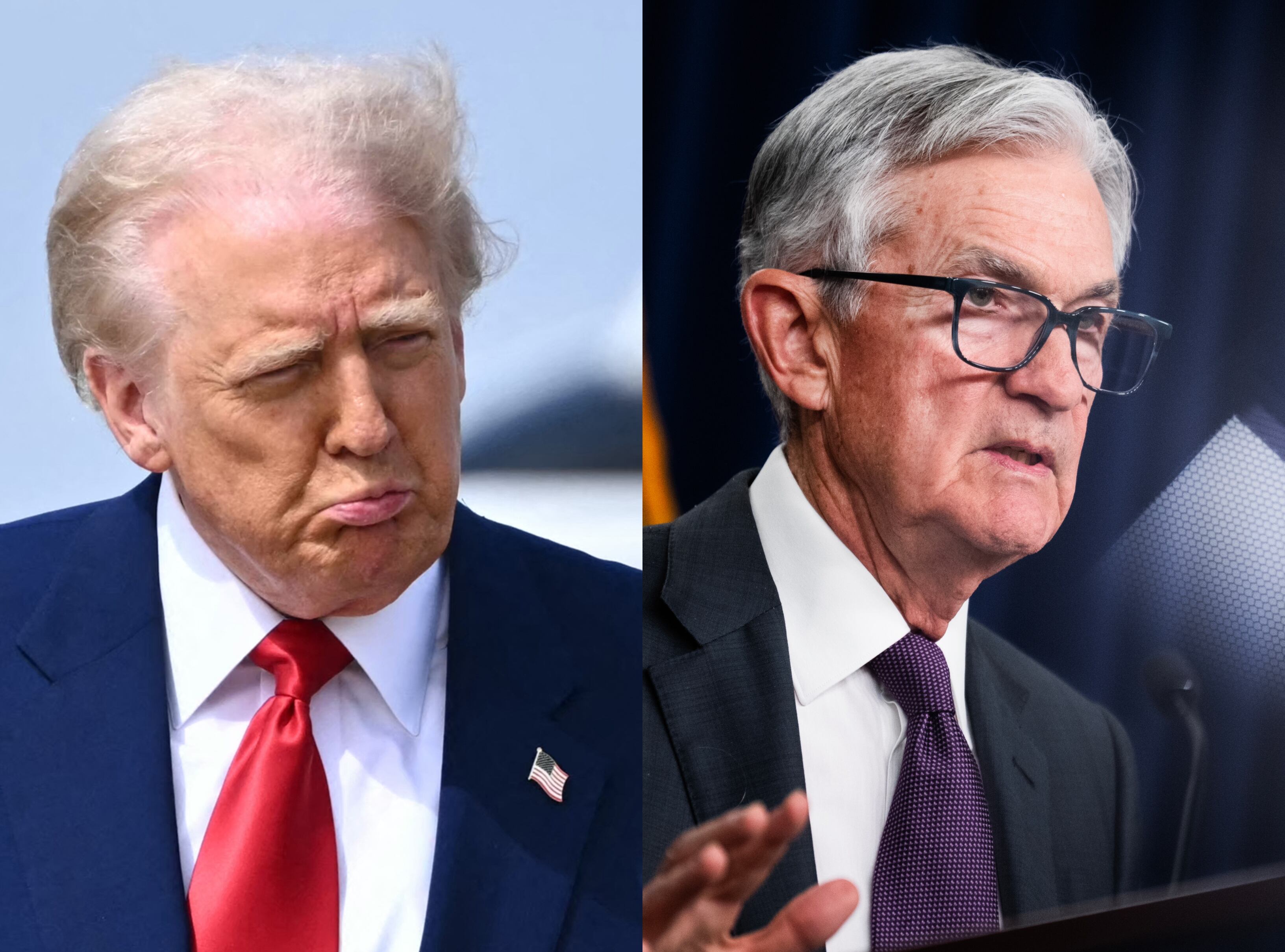 Presidente de Estados Unidos Donald Trump. FOTO: MANDEL NGAN/AFP via Getty Images// Jerome Powell, presidente de la Reserva Federal. FOTO: Tom Williams/CQ-Roll Call, Inc via Getty Images