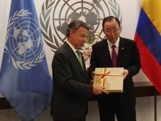 Juan Manuel Santos y  Ban Ki Moo. Foto: (Colprensa-Presidencia de la República).