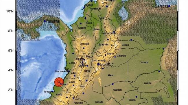 El temblor fue sentido en diferentes municipios de Valle, Cauca y Nariño.. Foto: Servicio Geológico Colombiano