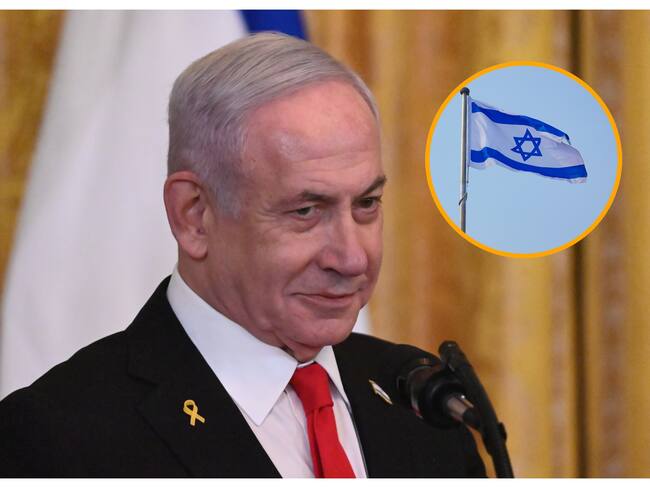 Benjamín Netanyahu y bandera de Israel. Foto: Peng Song y Kyle Mazza/Anadolu via Getty Images