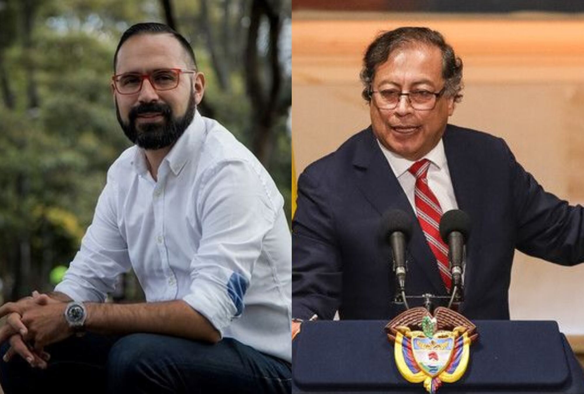 Andrés Camacho, ministro de Minas y Gustavo Petro, presidente de Colombia. Fotos: Suministradas.