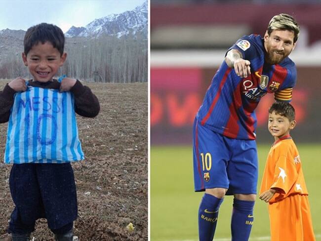 Murtaza Ahmadi, el niño afgano que se hizo famoso por usar la camiseta plástica de Messi, pide ayuda para salir de su país. Foto: Getty Images / STR / Fotógrafo autónomo