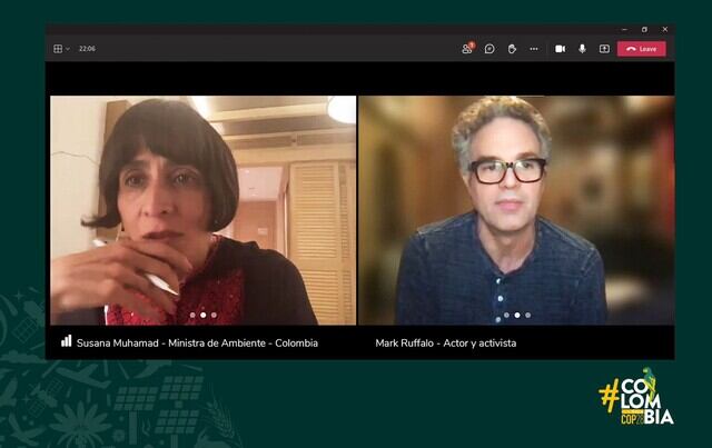 Ministra de Medio Ambiente, Susana Muhamad y el actor Mark Ruffalo. Foto: MinAmbiente
