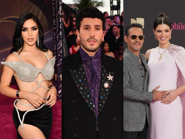 Kimberly Loaiza, Sebastián Yatra y Marc Anthony con su esposa, quienes ganaron algunas de las categorpias en los Premios Lo Nuestro 2023. Foto: Twitter oficial Premios Lo Nuestro.