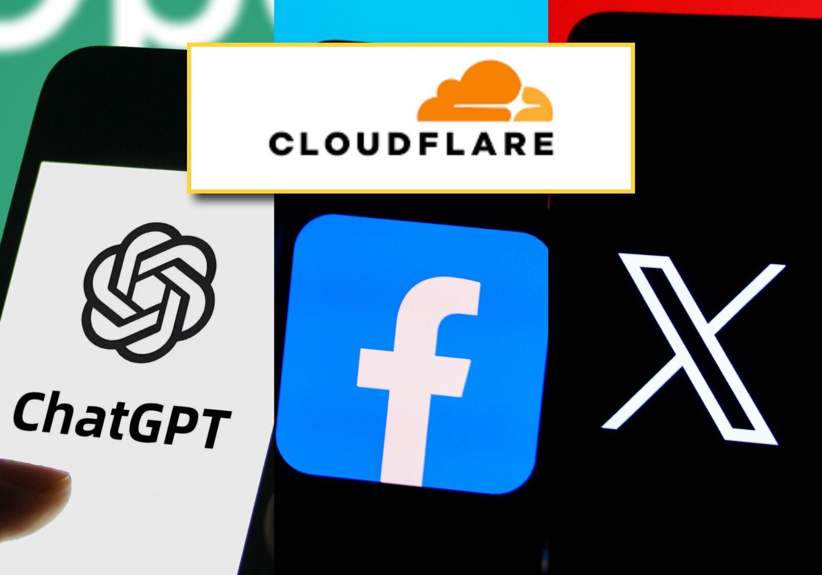 Cloudfare, ChatGPT, Facebook y X. Fotos: Getty Images.