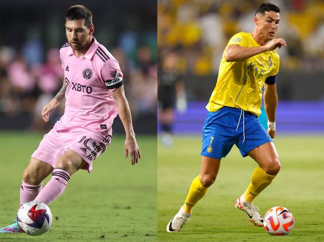 Lionel Messi en el Inter Miami (izquierda) y Cristiano Ronaldo en el Al Nassr (derecha). Foto: Getty Images.