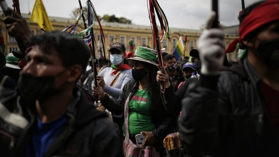 Manifestación de la Minga Indígena en Bogotá. Foto: Colprensa-Sergio Acero