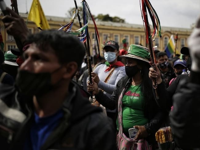 Manifestación de la Minga Indígena en Bogotá. Foto: Colprensa-Sergio Acero