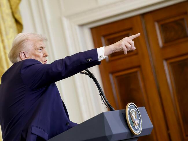 Presidente de los Estados Unidos, Donald J. Trump, durante conferencia de prensa junto al Primer Ministro israelí Benjamín Netanyahu. FOTO: EFE/EPA/SHAWN THEW / POOL