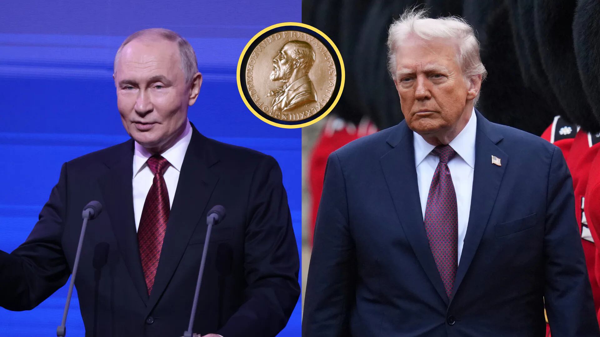 Presidente de Rusia, Vladimir Putin y Presidente de Estados Unidos, Donald Trump y el premio Nobel. Foto: Contributor/Getty Images/ Kirsty Wigglesworth - WPA Pool/Getty Images