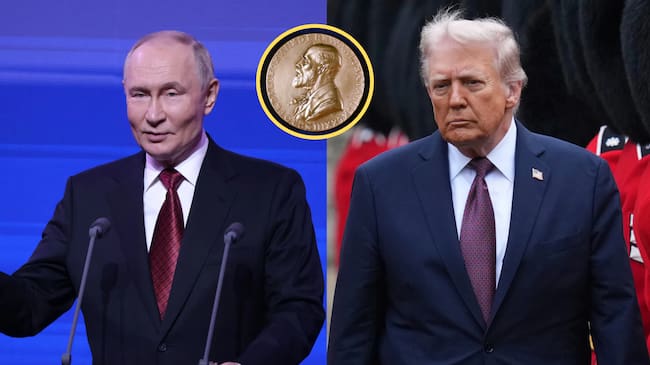 Presidente de Rusia, Vladimir Putin y Presidente de Estados Unidos, Donald Trump y el premio Nobel. Foto: Contributor/Getty Images/ Kirsty Wigglesworth - WPA Pool/Getty Images