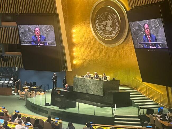 Intervención del presidente Gustavo Petro en medio de la apertura del Foro 22° del Período de Sesiones del Foro Permanente para las Cuestiones Indígenas, que se llevó a cabo en la sede de la Organización de las Naciones Unidas. 17 de abril de 2023. Foto: W Radio.