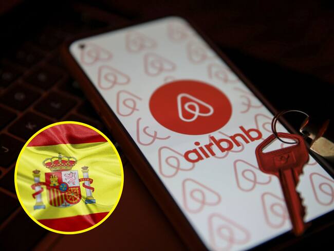 Logo de Airbnb. I Foto: Dilara Irem Sancar/Anadolu via Getty Images. Bandera de España. I Foto: Getty Images.