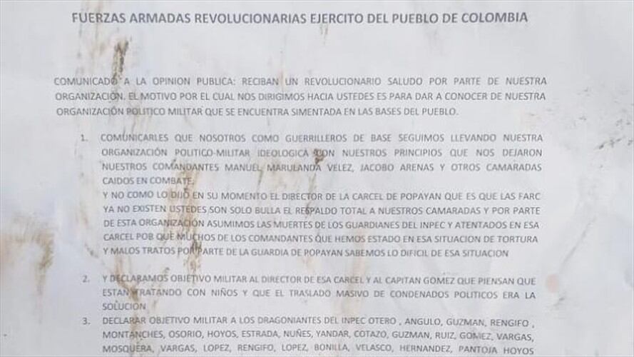 El escrito fue abandonado en las afueras del Centro Penitenciario de Mediana y Máxima Seguridad San Isidro . Foto: Suministrada