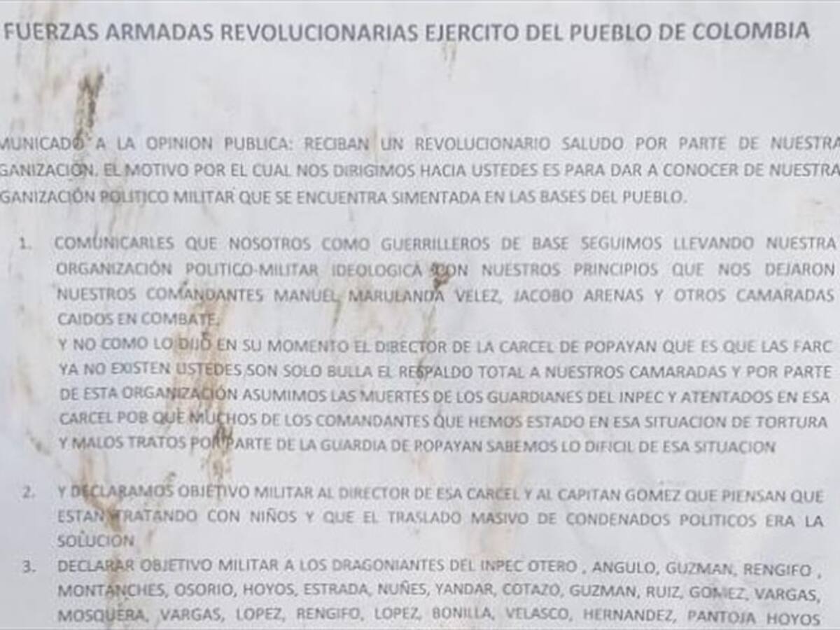 Supuestas disidencias se atribuyen hechos violentos contra el Inpec en Popayán