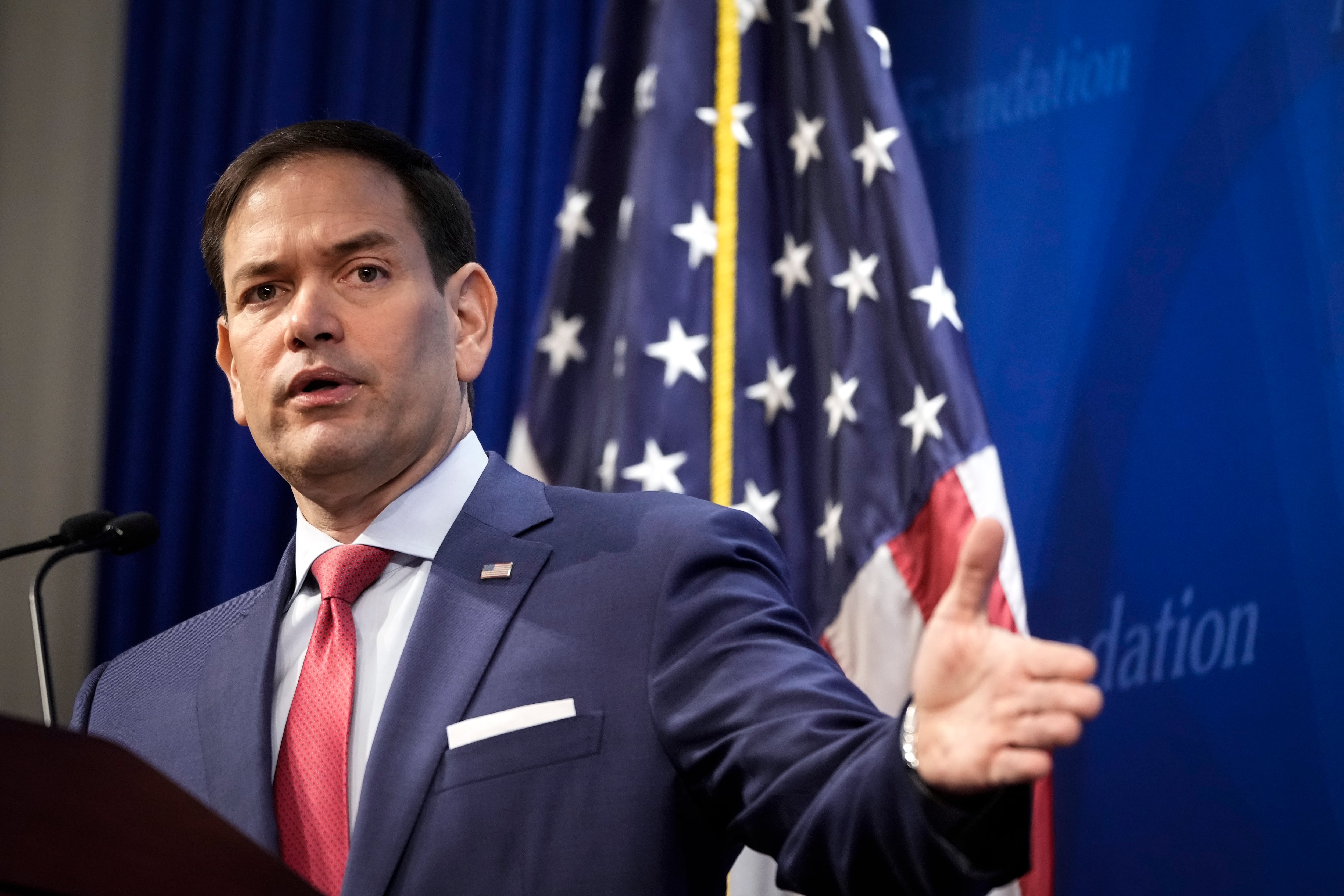 WASHINGTON, DC - MARCH 29: Sen. Marco Rubio (R-FL) speaks at the Heritage Foundation March 29, 2022 in Washington, DC. Rubio discussed the conflict in Ukraine and the challenges posed to the United States from China. (Photo by Drew Angerer/Getty Images)