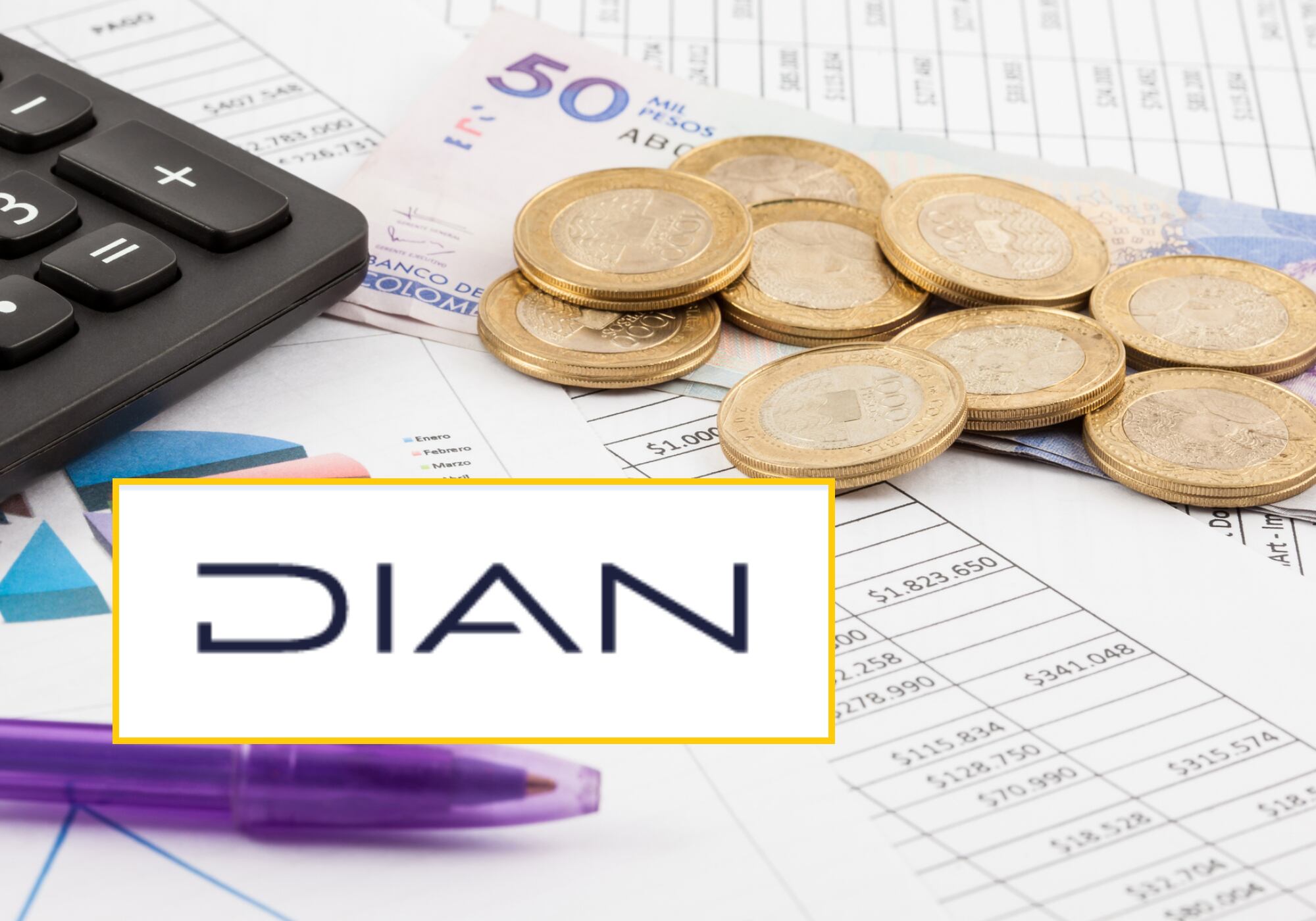 Imagen de referencia de declaración de renta y logo de la DIAN. Fotos: Getty Images / Dian