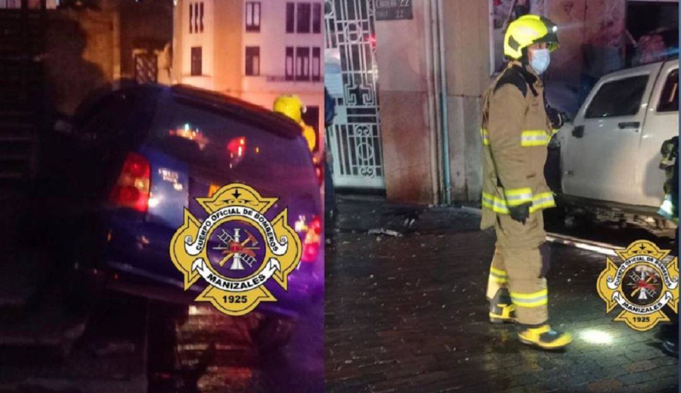 Accidente simultáneo en el centro de Manizales, dejó 5 personas lesionadas. Crédito: Bomberos Manizales.