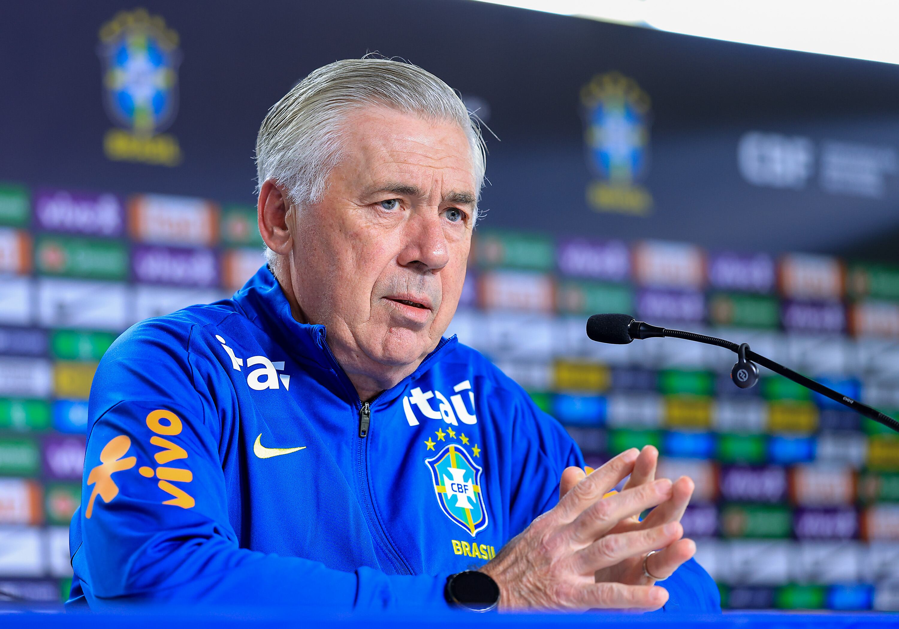 Carlo Ancelotti durante una rueda de prensa el 3 de septiembre de 2025. FOTO: Buda Mendes/Getty Images