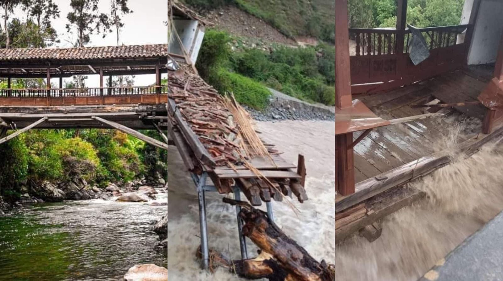 Puente real en Chitagá destruido por creciente súbita. Foto: Cortesía comunidad.