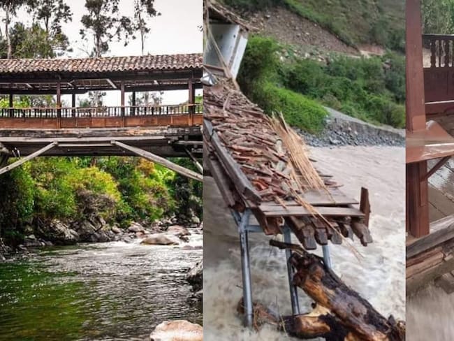 Puente real en Chitagá destruido por creciente súbita. Foto: Cortesía comunidad.