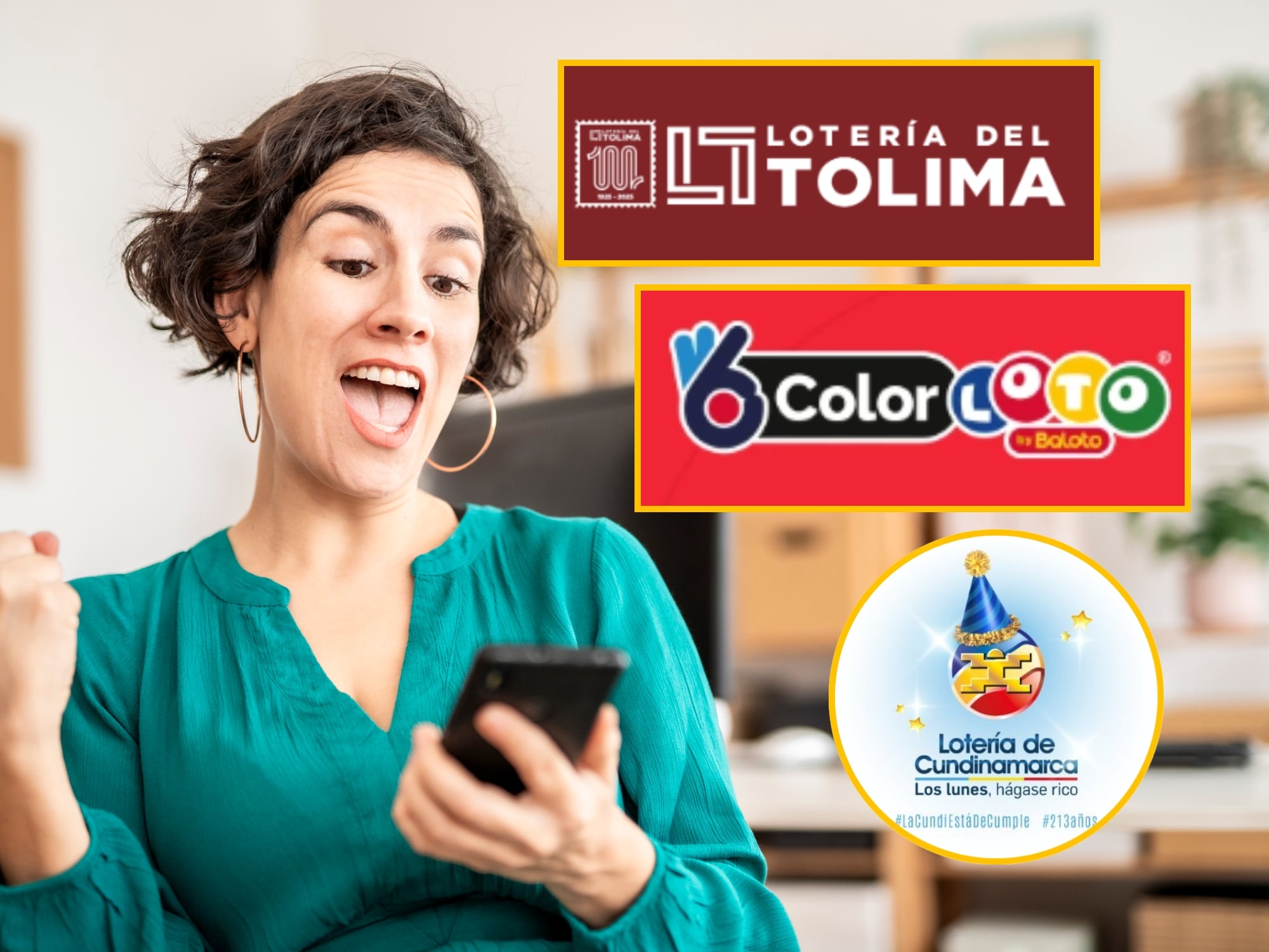 Loterías del Tolima, Cundinamarca y Colorloto e imagen de referencia. Fotos: Páginas web de Loterías del Tolima, Cundinamarca y Baloto / Getty Images