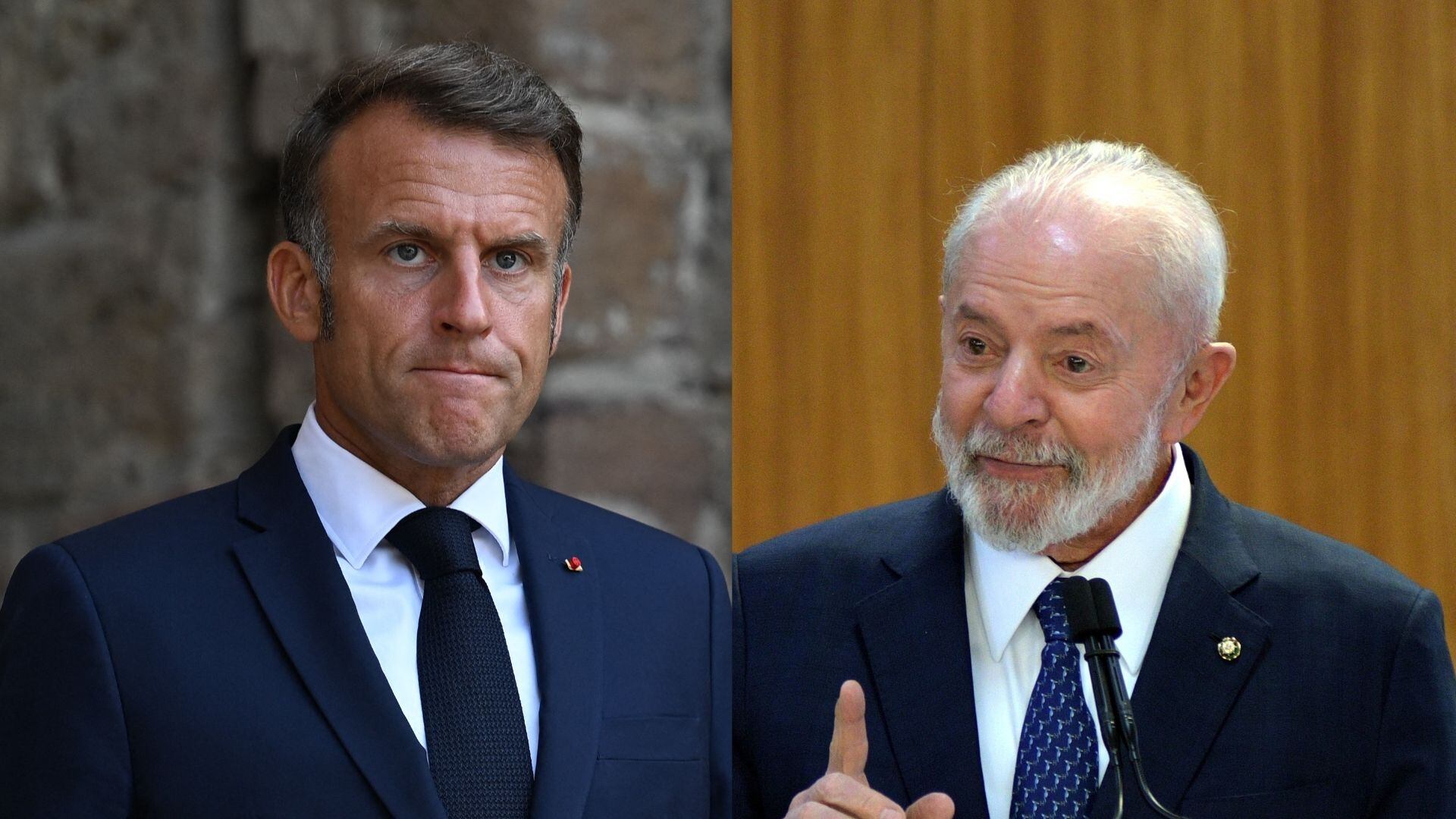 Emmanuel Macron, presidente de Francia y Lula da Silva, presidente de Brasil. Foto:  Claudio Reis/Getty Images/PHILIPPE MAGONI/POOL/AFP via Getty Images