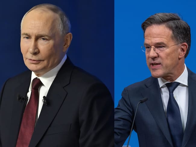 El presidente de Rusia, Vladímir Putin, y el Secretario General de la OTAN, Mark Rutte. FOTOS: Sefa Karacan y Omar Havana/Getty Images