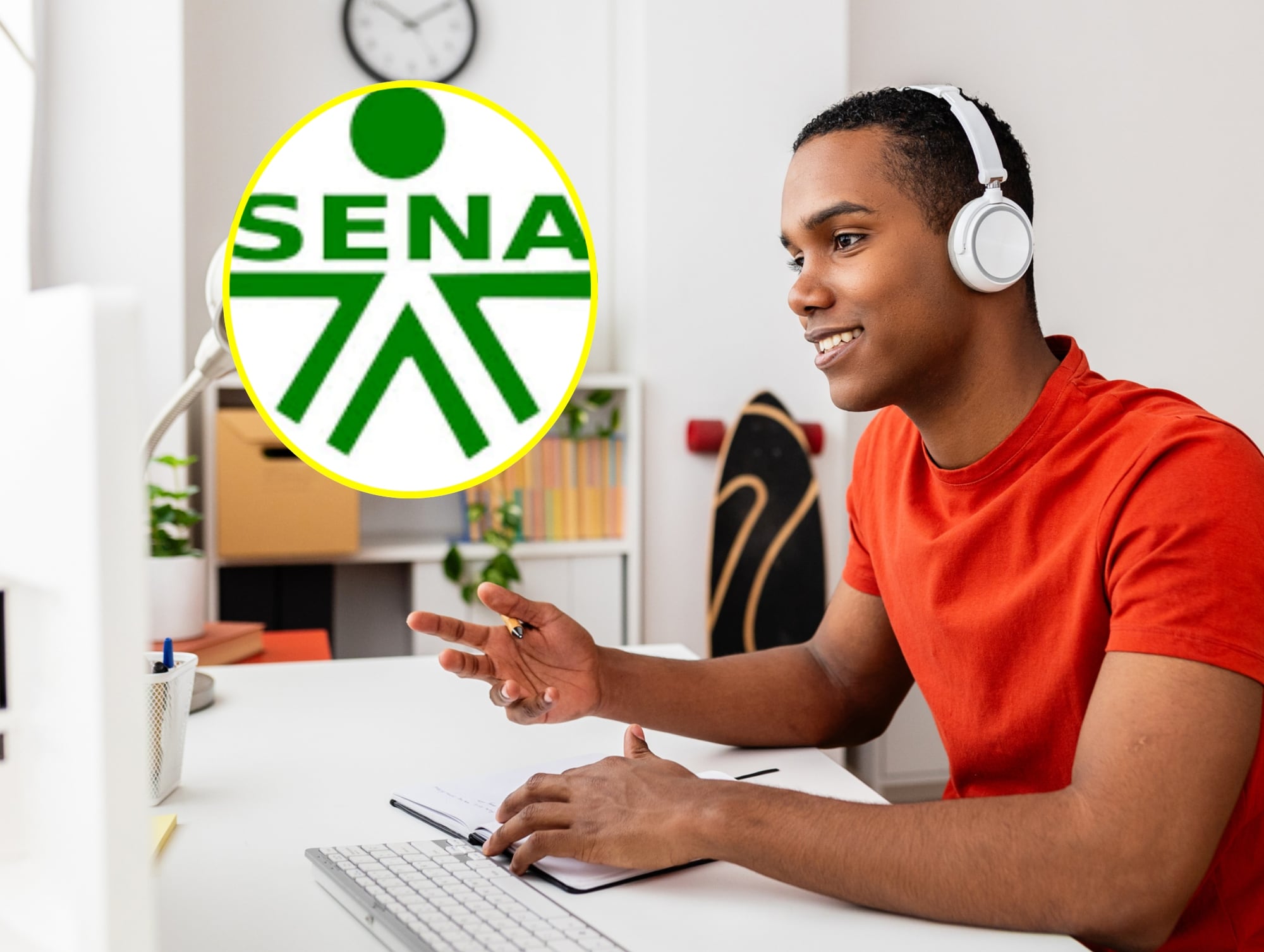 Joven estudiando. I Foto: Getty Images. Logo del SENA: I Foto: Colombia nos une.